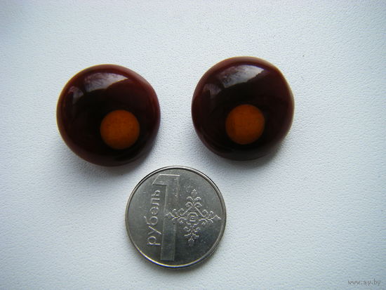 Шикарные клипсы из СССР. ГЛАЗКИ (оберег от сглаза).Плавленый Янтарь. Позолота клеймо (о7Я).