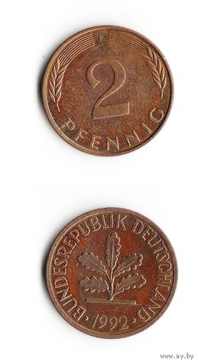 2 пфеннига Германия 1992 года(F)