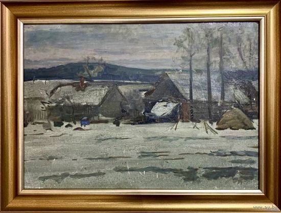 Рей И.П "Сельский мотив", 1970 г. Картон, масло. Размер 35х50 см.