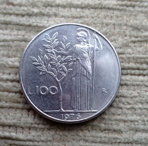 Werty71 Италия 100 лир 1976 Минерва стоит с оливковым деревом