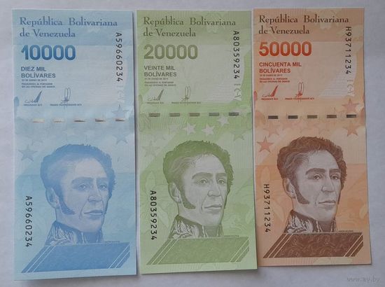 Венесуэла 10000,20000,50000 боливар узкая полоса UNC.
