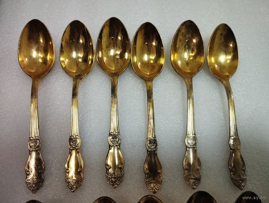 Чайные ложки золотая Роза, мельхиор (полностью позолоченные). Кольчугино, СССР