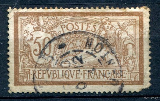 Франция (Республика) - 1900/17г. - аллегория, Мерсон, тип x, 50 с - 1 марка - гашёная [Mi 97 х]. #1-Fr-23-B-1