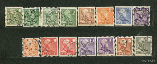 Король Густав V. Стандартный выпуск. Швеция. 1939-1942. Серия 15 марки