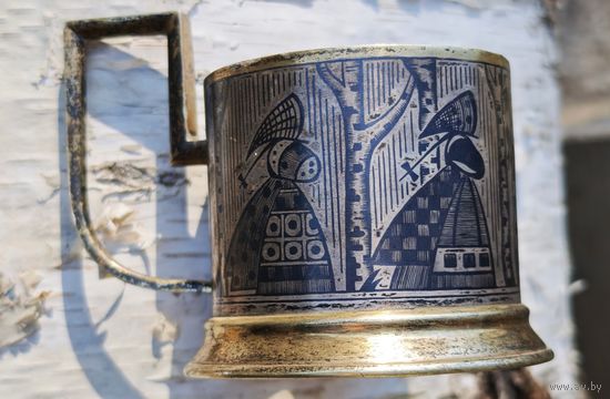Серебряный подстаканник Русские березки / хоровод