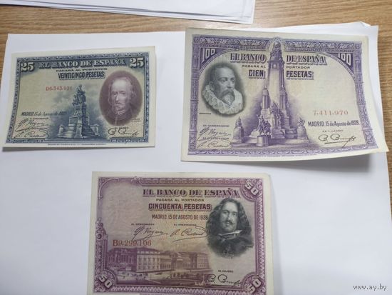 25+50+100 песет 1928 года, Испания