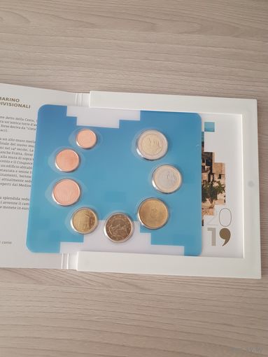 Сан-Марино 2019 год. 1, 2, 5, 10, 20, 50 евроцентов, 1, 2 евро. Официальный набор монет в буклете