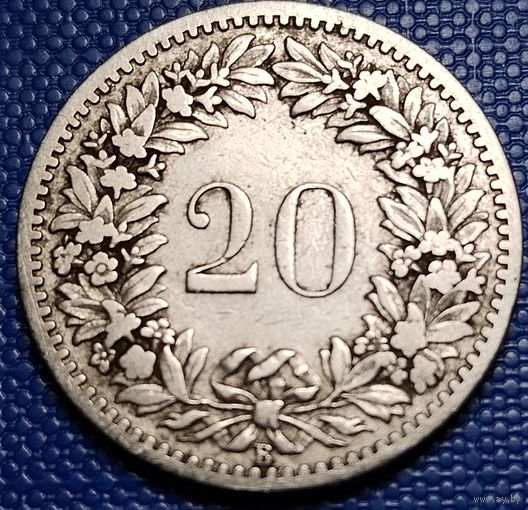 Швейцария 20 раппенов 1885 г.