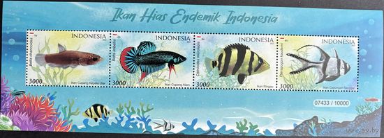 Марки Индонезия 2021 Фауна. Рыбы. Малотиражный блок 10000 MNH