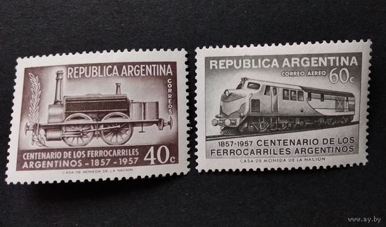 АРГЕНТИНА\126с\ 1957  Локомотив железная дорога. авиапочта.  MNH  кц5ми