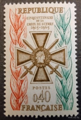 Франция. 1965г. Mi1511**. 50 лет Военному кресту.