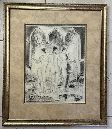 Кищенко А.М "Три грации", 1995г. Бумага, уголь. Размер 41.5х49 см.