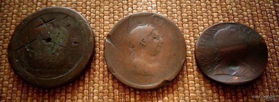 ТОРГ! Англия 18 век! 3 монеты! Шоколадная патина! Медь! ВОЗМОЖЕН ОБМЕН!