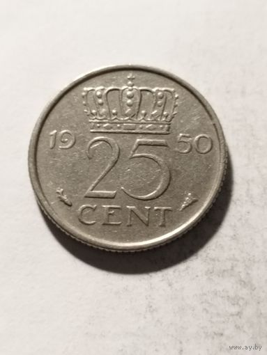 Нидерланды 25 центов 1950