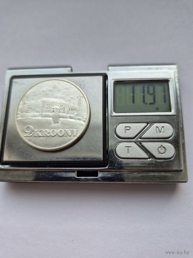 2 кроны 1930 года. Эстония, Первая Республика (Крона) (1928 - 1940). Серебро 500. Монета не чищена. В45539.