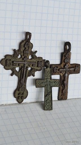 С 1 РУБЛЯ ! ЛОТ 3 шт. СТАРИННЫЕ КРЕСТИК НАТЕЛЬНЫЙ