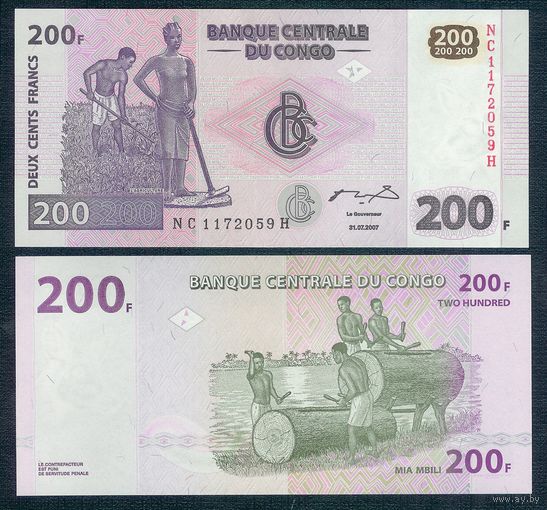 Конго 200 франков 2013 год. UNC