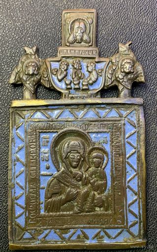 Икона Богоматерь Одигитрия Смоленская. Средник складня XVIII-XIX век, эмаль