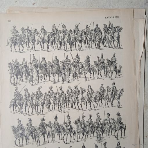 КАВАЛЕРИЯ.   Энциклопедическая гравюра.  кон.19в. 31х24см.  Франция .