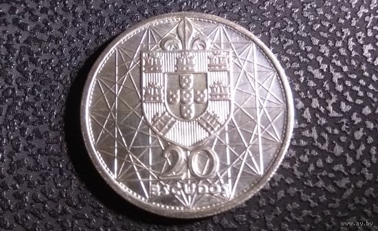20 эскудо 1966. Португалия.  Открытие моста Антониу Салазара. Серебро 0.650. Тираж 2.000.000. Отличная!