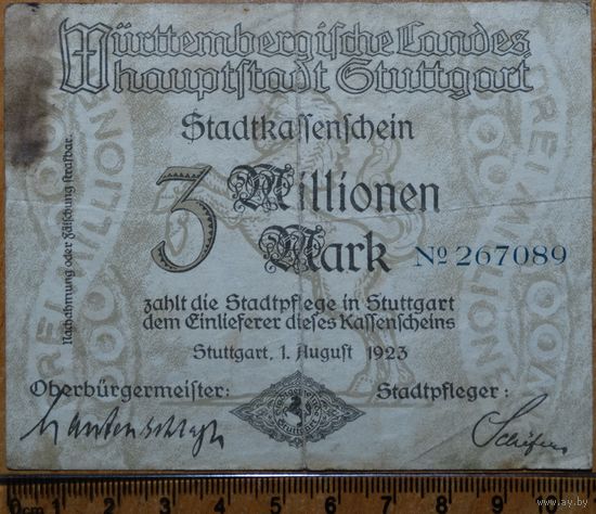 3 миллиона марок 1923г. Штутгард
