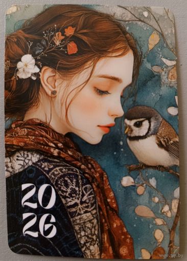 Девушка  и птица. Календарик, 2026