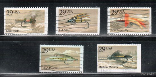 США-1991, (Мих.2140-2144), гаш. , Рыбалка, Снасти, Крючки  (полная серия)(2)