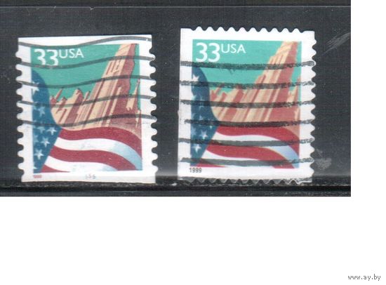 США-1999 (Мих.3090-3091 ) , гаш., Стандарт, Флаг(одиночки), 2 выпуска