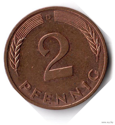 Германия. 2 пфеннига. 1992 D