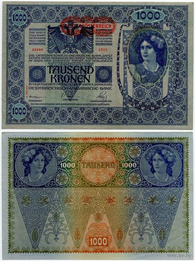 Австрия. 1000 крон (образца 1902 года, выпуск 1919, P61, II AUFLAGE, aUNC)