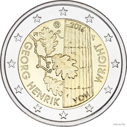 2 Евро Финляндия 2016 100 лет со дня рождения Георга Хенрика фон Вригта UNC из ролла