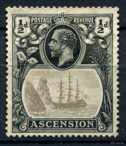 Британские колонии - Асенсьон (о-в Вознесения) - 1924/33г. - корабль, 1/2 р - 1 марка - чистая, без клея, пятна на лицевой стороне [Mi 10]. #3-WB-96-B-2