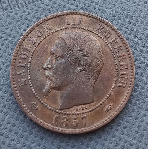 Франция 10 сантимов 1857 год, А-Париж, KM# 771
