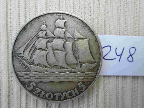 5 злотых 1936 кораблик