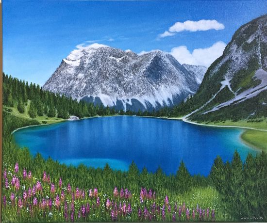 Картина маслом "Горное озеро", 50/60 см