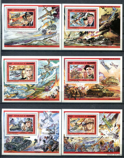 Гвинея - 1991г. - История Второй Мировой войны - полная серия, MNH, у одного блока есть полоска на клее, 300 F с небольшим пятнышком на лицевой стороне [Mi bl. 387-392] - 6 блоков