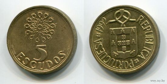 Португалия. 5 эскудо (1992, aUNC)