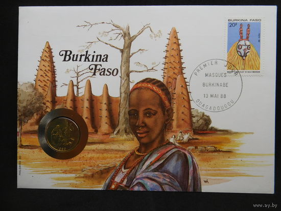 Западная Африка 10 франков 1989 г Буркина-Фасо  конверт первого дня КПД