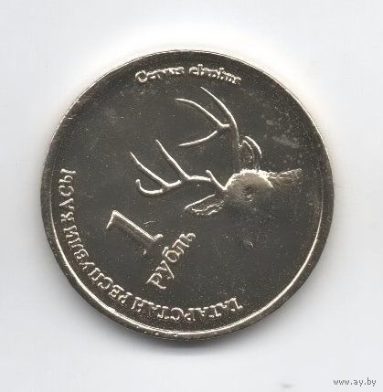 РЕСПУБЛИКА ТАТАРСТАН  1 РУБЛЬ 2008. ПЕРВЫЙ ВЫПУСК. НЕЧАСТАЯ. ФАУНА. БЛАГОРОДНЫЙ ОЛЕНЬ. Тираж 2000. UNUSUAL