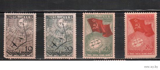 СССР-1938, (Заг.483-486)  *   ,  Авиация, Станция "Северный полюс"(полная серия)