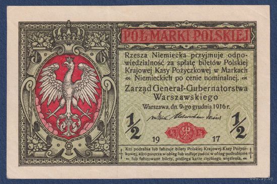 Польша, 1/2 марки 1916 (1917) г, P-7 (B, General), aUNC-