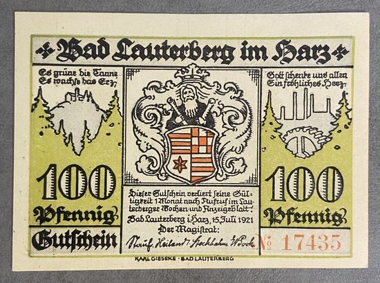 Нотгельд Бад-Лаутерберг 100 пфеннигов 1921 год. Веймарская республика