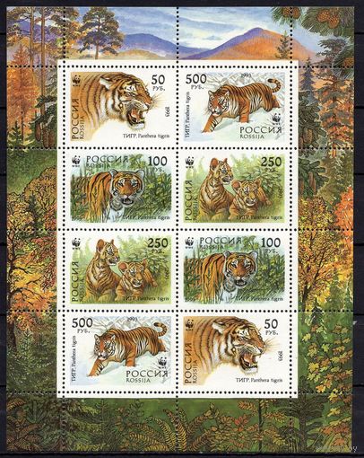 Россия 1993, 25 ноября. Фауна Уссурийский тигр/ Малый Лист**