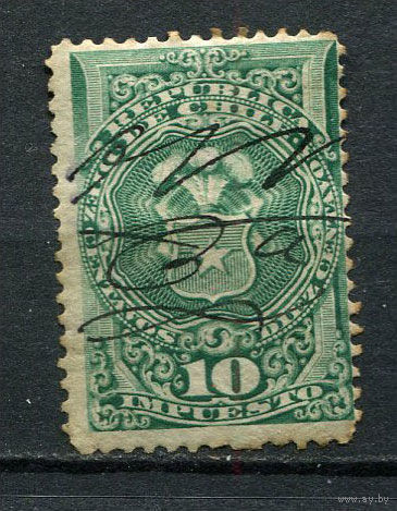 Чили - 1891 - Герб 10С. Stempelmarken - (гашеная пером) - [Mi.4st] - 1 марка. Гашеная.  (Лот 77Gx)-T4P26