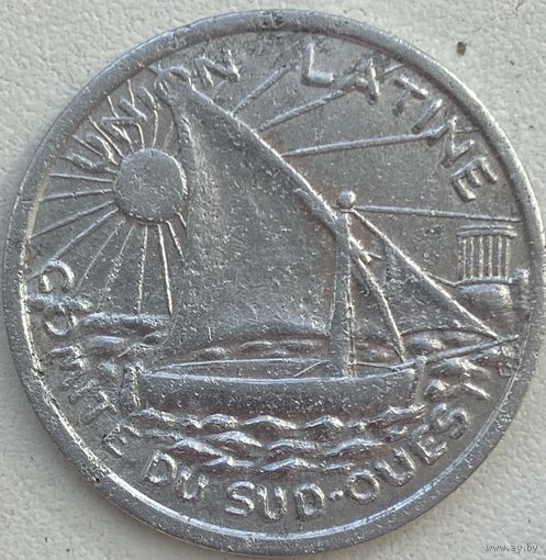 Франция 25 сантимов 1922 (1933) г. Нодгельд Тулуза. Корабль