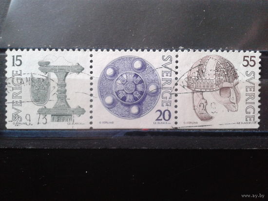 Швеция 1975 Стандарт, археология 6-8 века сцепка Рукоятка меча, щит и шлем