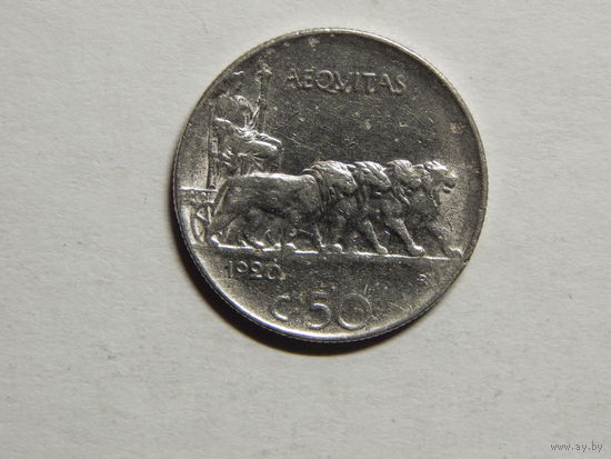 Италия 50 чентезимо 1920г