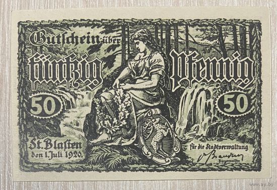 Нотгельд Санкт-Блазиен, 50 пфеннигов 1920 год. Веймарская республика.
