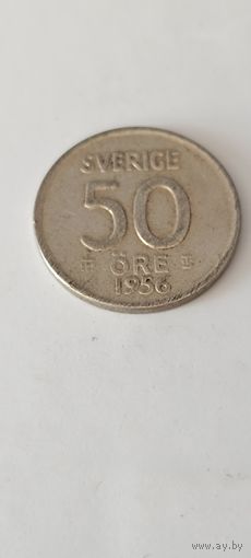 50 эре 1956 года Швеция. Серебро 400. Монета не чищена. 45157