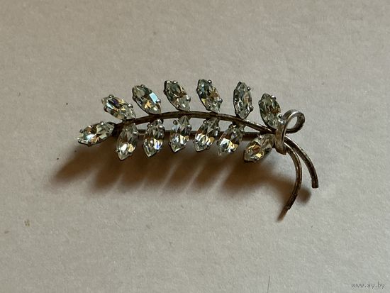 Брошь Веточка под горный хрусталь Чехия 40-50-е гг